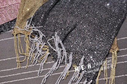 Sexy Shiny Gold Silver Knitted Tank Tops Women Bling Bling Sequined Tassels Knitted Vest  All Neon Store Clothes  Korean