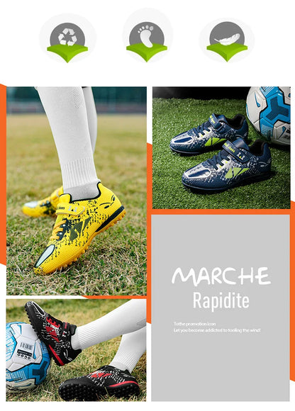 Children Football Shoes Soccer Boots Kids Boy Girl Sneakers New Leather High Top Soccer Cleats Training Outdoor Hook & Loop