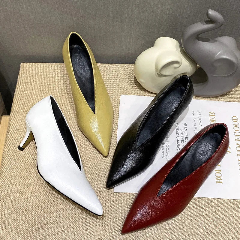 Sexy Autumn New Designer Vintage Evening Shoes Ladies Fashion Pointed Toe V Cut Woman Shoes High Heel Pumps Sexy C323