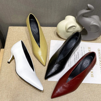 Sexy Autumn New Designer Vintage Evening Shoes Ladies Fashion Pointed Toe V Cut Woman Shoes High Heel Pumps Sexy C323