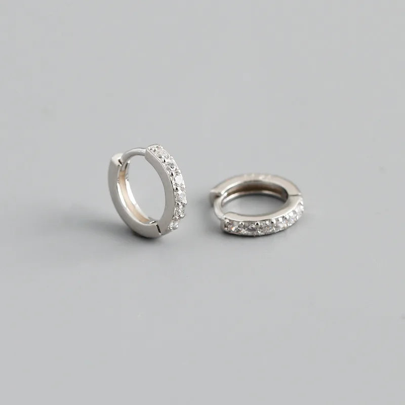Real 925 Sterling Silver Gothic Simple White Zircon Hoop Earrings for Women Men Charms Unique Party Couple Jewelry 2021