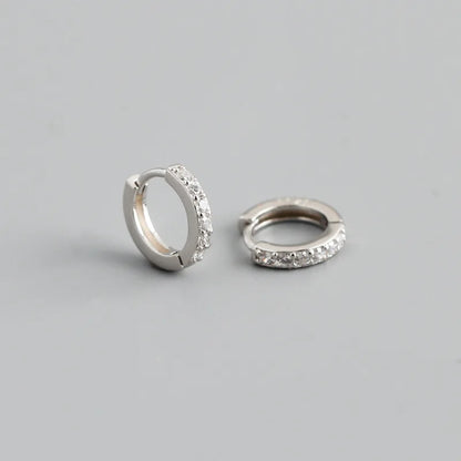 Real 925 Sterling Silver Gothic Simple White Zircon Hoop Earrings for Women Men Charms Unique Party Couple Jewelry 2021