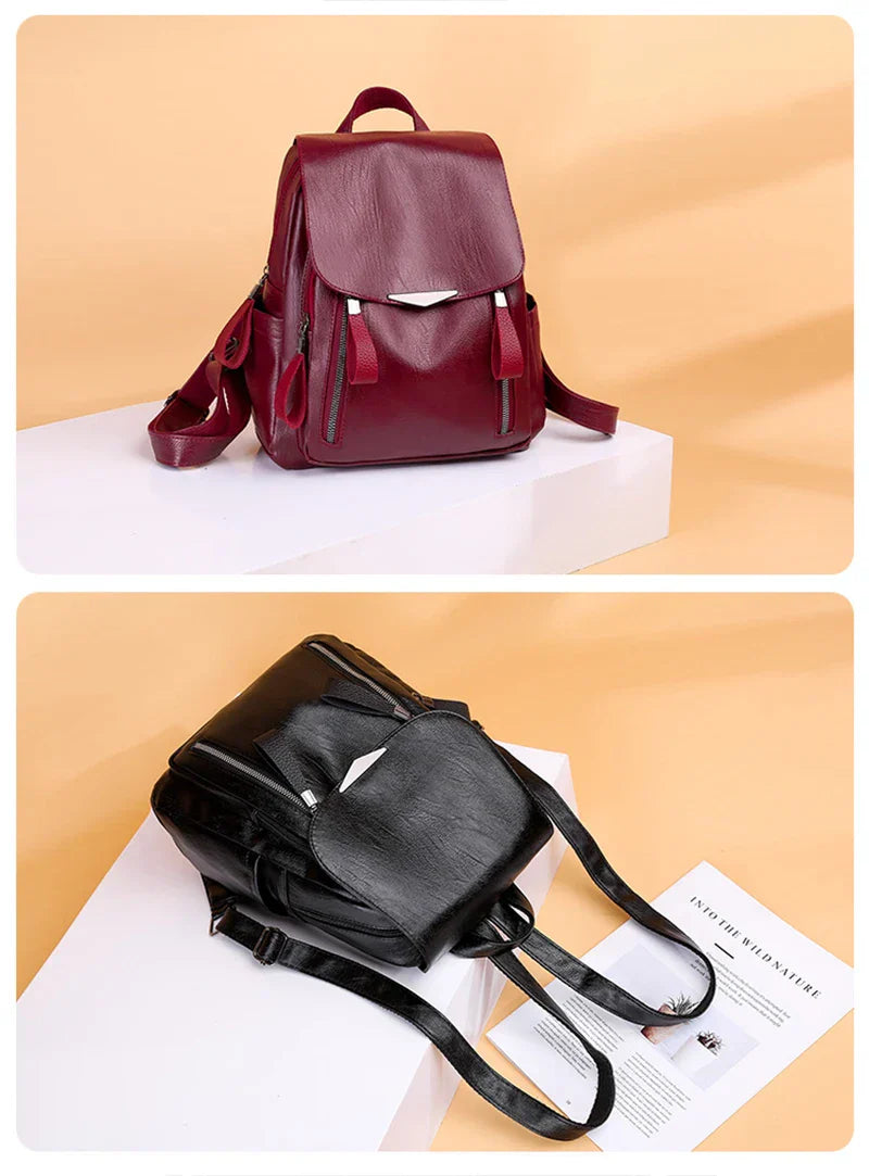 Luxury Backpack For Women Soft PU Leather Backpack Travel Large Capacity School Bag Double Zipper Business Knapsack