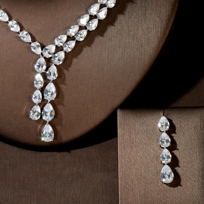 Clear Best Quality Brilliant Crystal Zircoina Earrings And Necklace Bridal Jewelry Set Wedding Dress Accessories N-1453