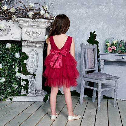 Summer Princess Dresses for Girl Lace Tulle Party Wedding Dress With Sash Baby Clothes 1-6Y E1953