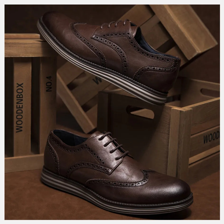 Sapatos Sociais Masculinos de Couro Genuíno Sapatos Casuais Confortáveis Masculinos Sapatos de Trabalho de Escritório Elegantes com Cadarço Masculinos