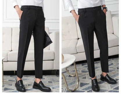 New Men Non-iron fabric Dress Pants Slim Straight Black Apricot Dark Gray Casual Suit Pants Male Business Little Feet Suit pants