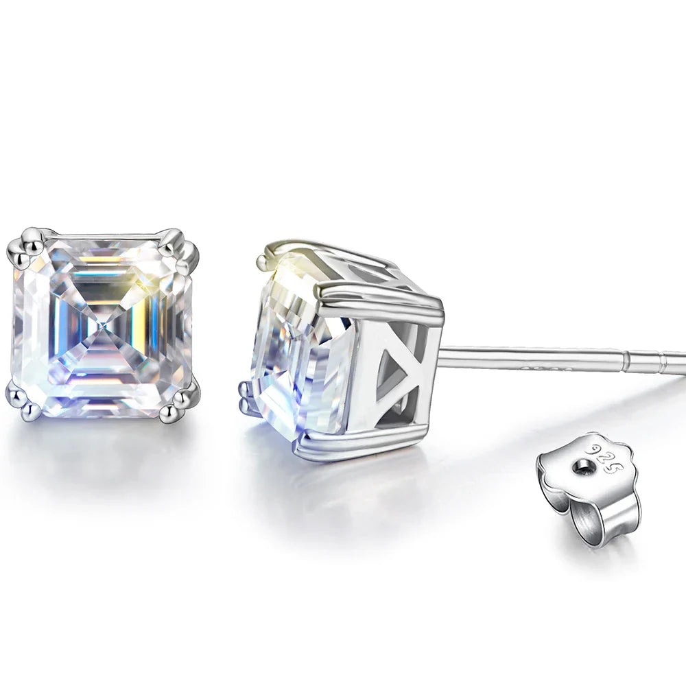 Total 0.8ct 6.0mm Moissanite D Color VVS1 Asscher Cut 18K White Gold Plated Earrings Jewelry Woman Girlfriend Gift
