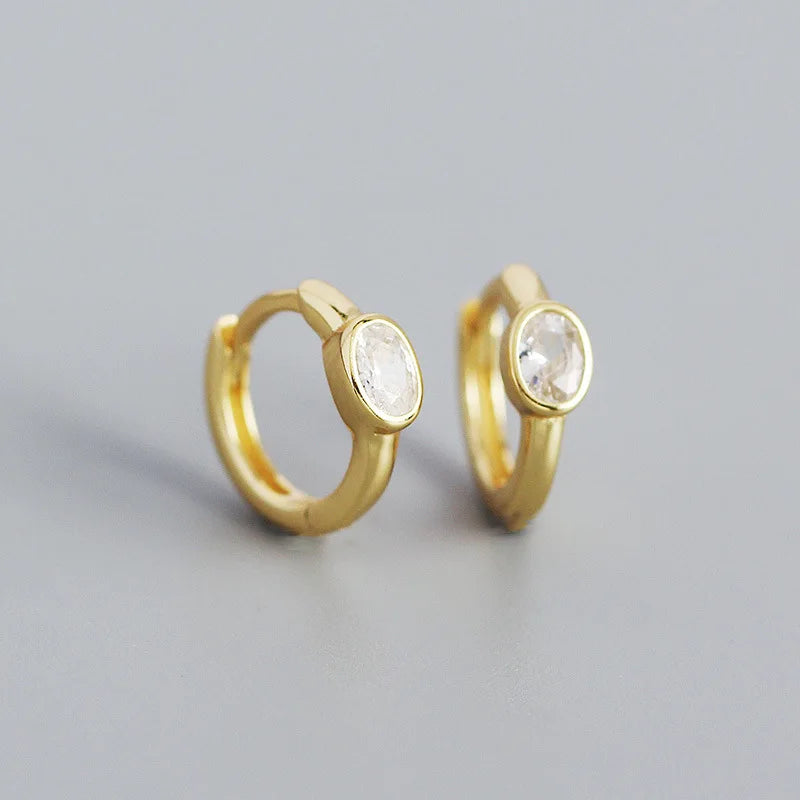925 Sterling Silver Simple Oval Cut Zircon Hoop Earrings for Women Geometric European Piercing Huggie Jewelry Female Gift