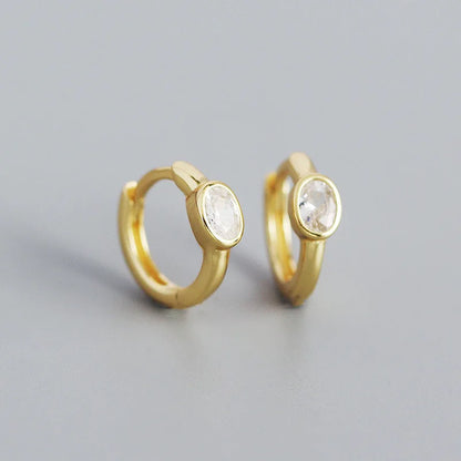 925 Sterling Silver Simple Oval Cut Zircon Hoop Earrings for Women Geometric European Piercing Huggie Jewelry Female Gift