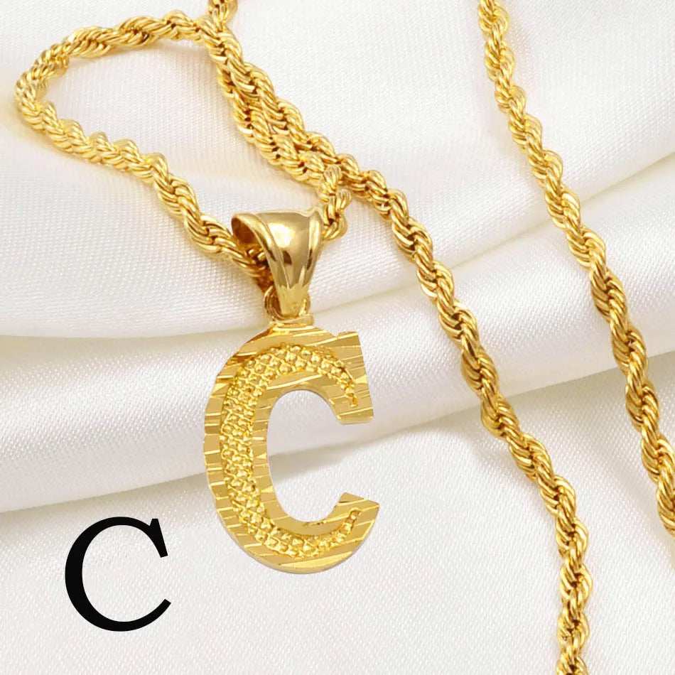 A-Z Letters Necklaces Women Men Gold Plated Initial Pendant Rope Chain English Letter Jewelry Alphabet African #058002B