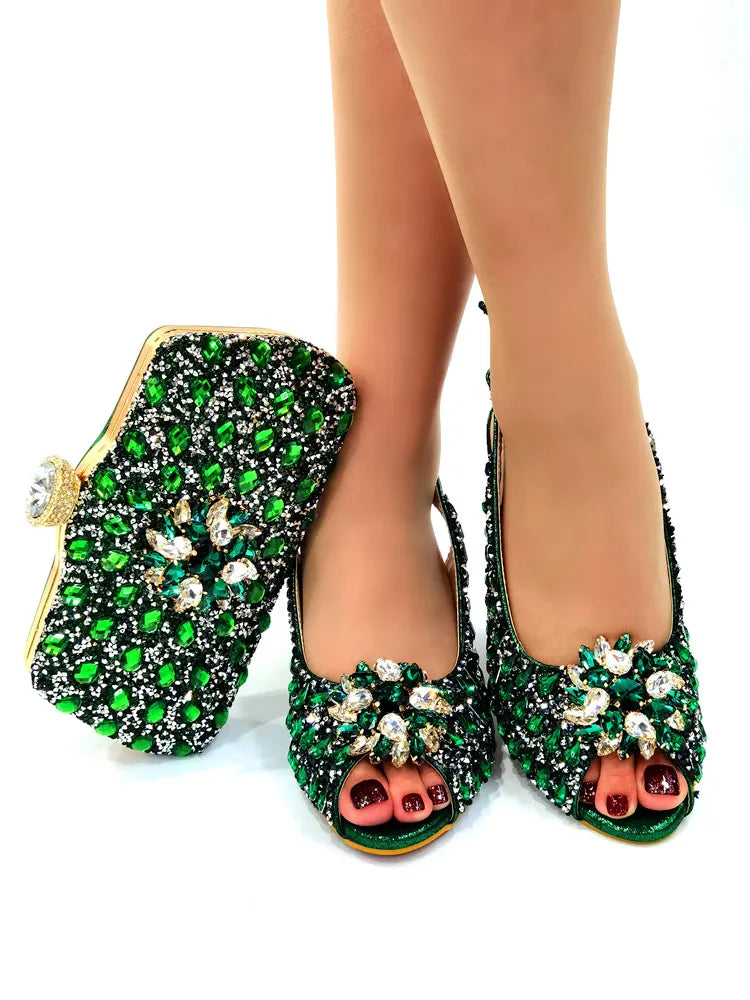 Silver Color Nigerian Women's Shoes and Bags Party  African Fashion Shoes and Bags Wedding Shoes and Bags
