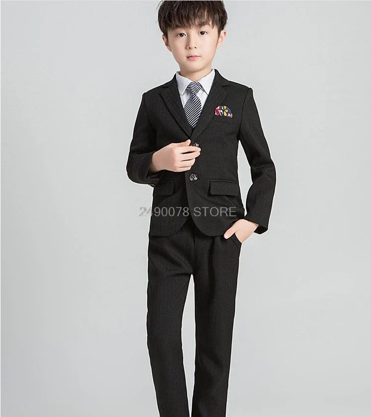 Flower Boys Formal Blazer Suit Kids Jacket Vest Pants Tie 4Pcs Wedding Tuxedo Set Children Prom Costume Performance Dress