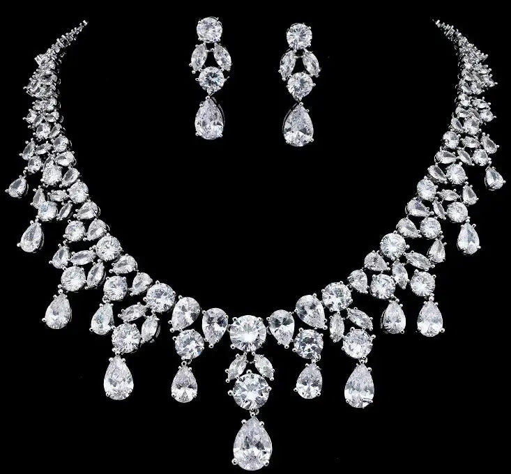 Jewelry Set For Woman Long Necklace Pendant Crystal Earrings Wedding Beads Fashion Jewelry Gift