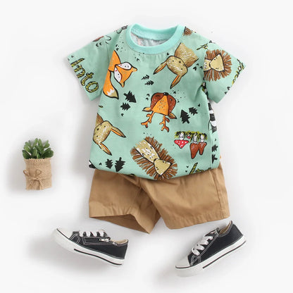 Infants Boys Clothing Sets Cotton Short Sleeve Baby Tops + Shorts 2Pcs Newborn Cartoon Clothes