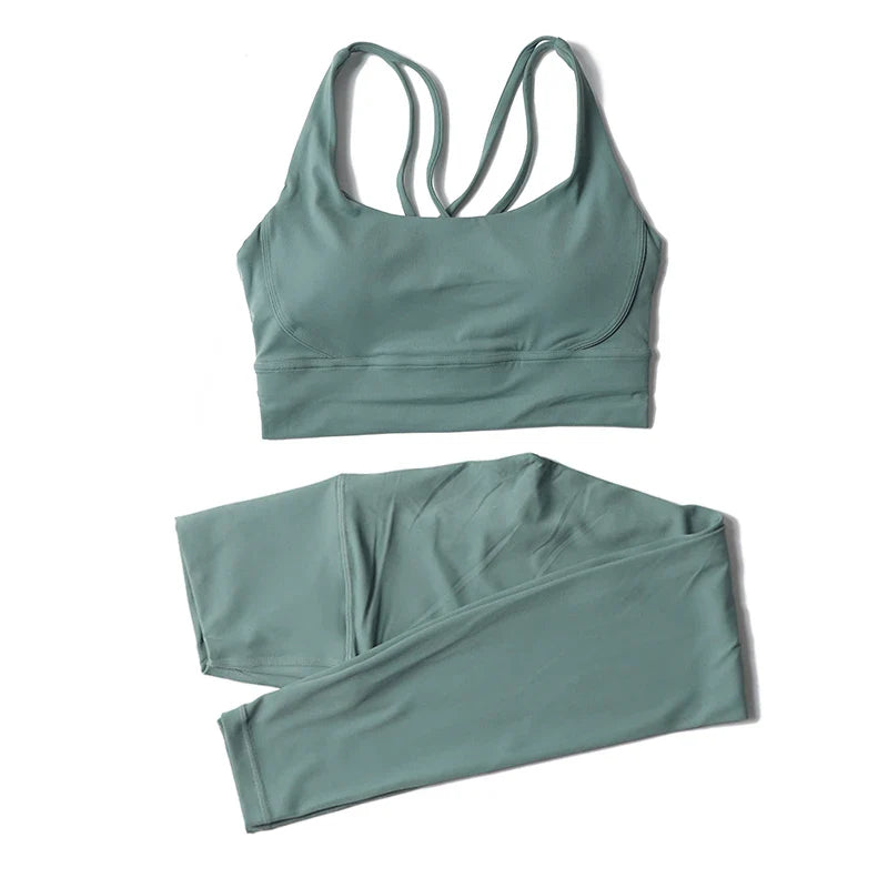 SOISOU Nylon Yoga Set Women's Tracksuit Gym Fitness Set Woman 2 Pieces Leggings Sports Bra Breathable Sportwear Woman Clothes