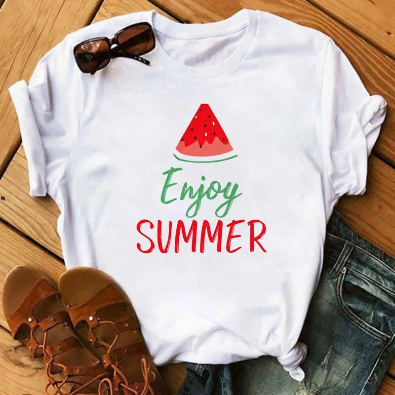 Funny Fruits T Shirt Women Fashion Kawaii Banana Print White T-shirt Harajuku TShirt Short Sleeves Tops Tee Shirt Femme T Shirts