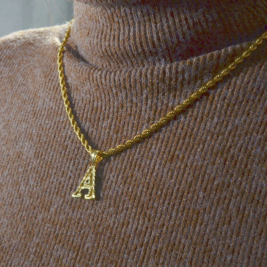 A-Z Letters Necklaces Women Men Gold Plated Initial Pendant Rope Chain English Letter Jewelry Alphabet African #058002B