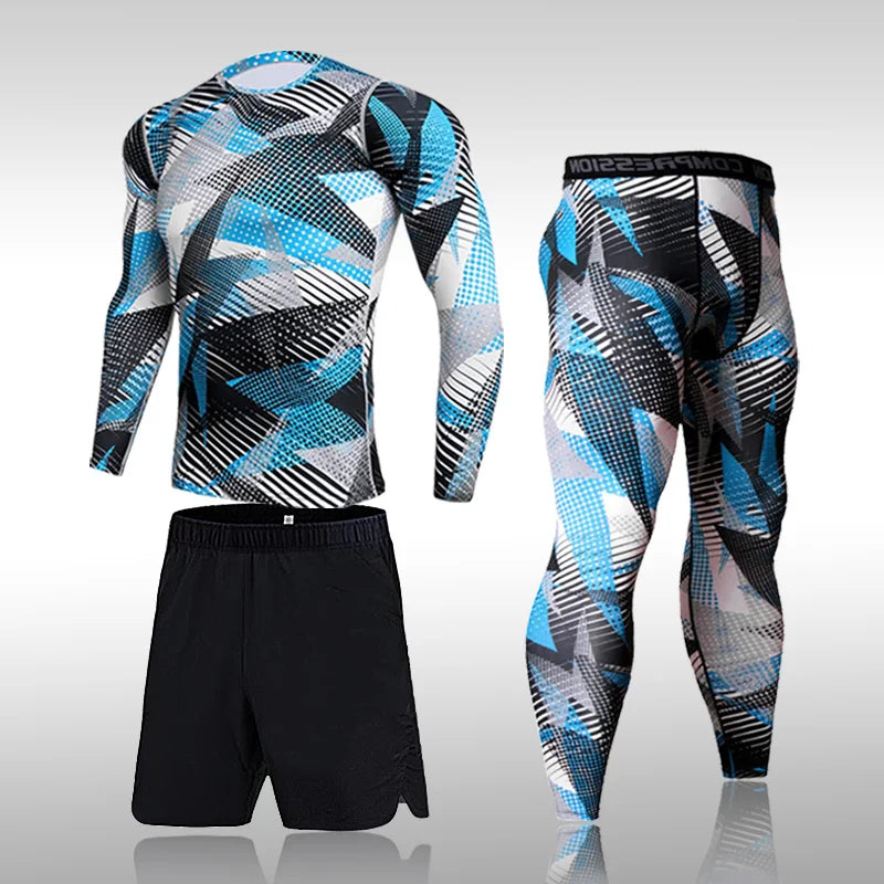 Quick Dry Camouflage Men's Running Sets Compression Sports Suits Skinny Tights Clothes Gym Rashguard Fitness Sportswear Men 2021