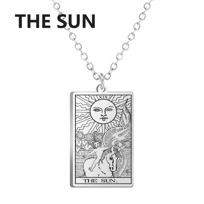 Tarot Cards Necklace Women Stainless Steel Necklace Wealth Amulet Classic Tarot Major Arcana Divination Charm Jewelry