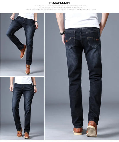 2024 New Men Stretch Jeans Male Classic Elasticity Business Jeans Men Fashion Comfortable Solid Slim Straight Long Denim Pants