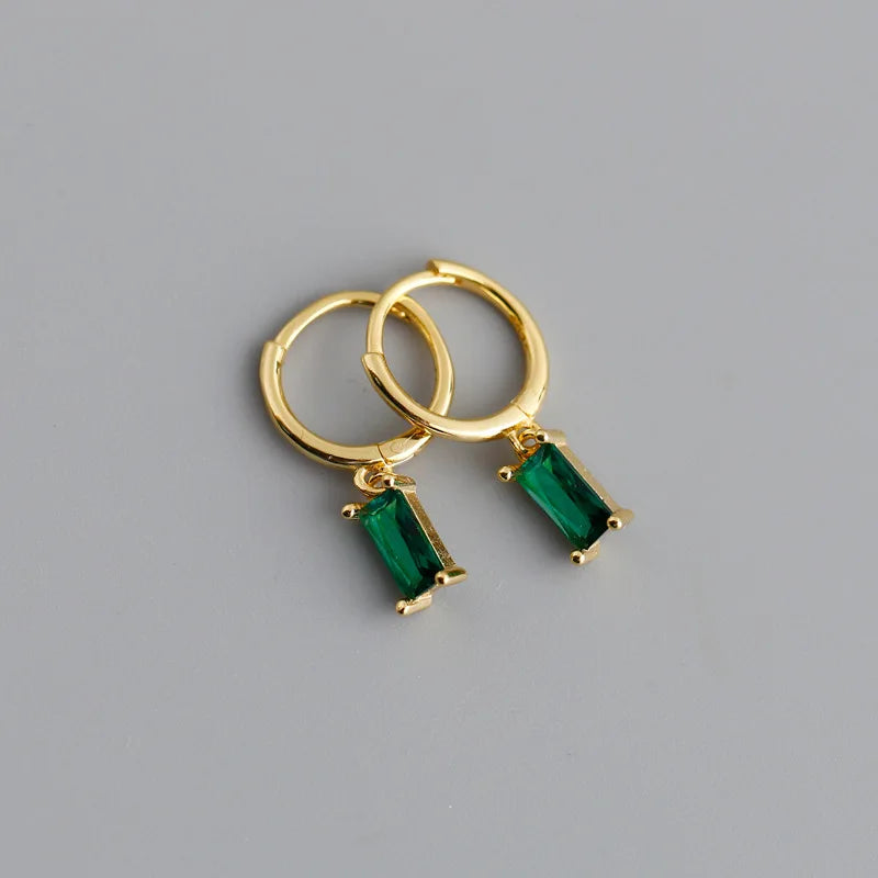 925 Sterling Silver Colorful Square Shiny Zircon Beads Piercing Stud Earrings for Women Fashion Gothic Exquisite Jewelry