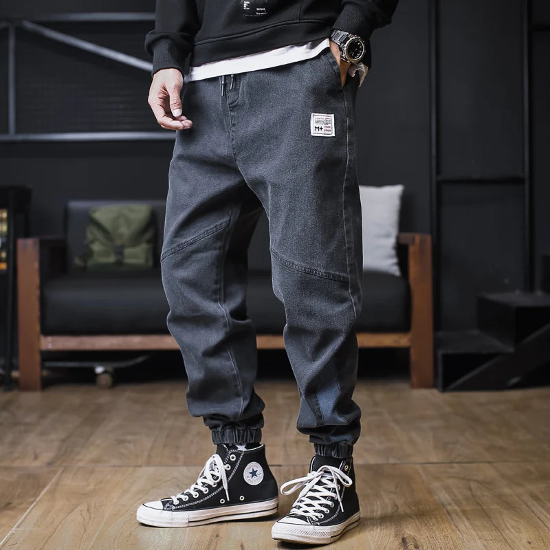 Calça Jeans Masculina Plus Size Solta Jogger Streetwear Harem Cargo Jeans Calças Jeans na Altura do Tornozelo