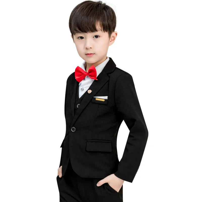 Flower Boys Formal Blazer Suit Kids Jacket Vest Pants Tie 4Pcs Wedding Tuxedo Set Children Prom Costume Performance Dress