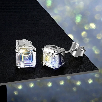 Total 0.8ct 6.0mm Moissanite D Color VVS1 Asscher Cut 18K White Gold Plated Earrings Jewelry Woman Girlfriend Gift