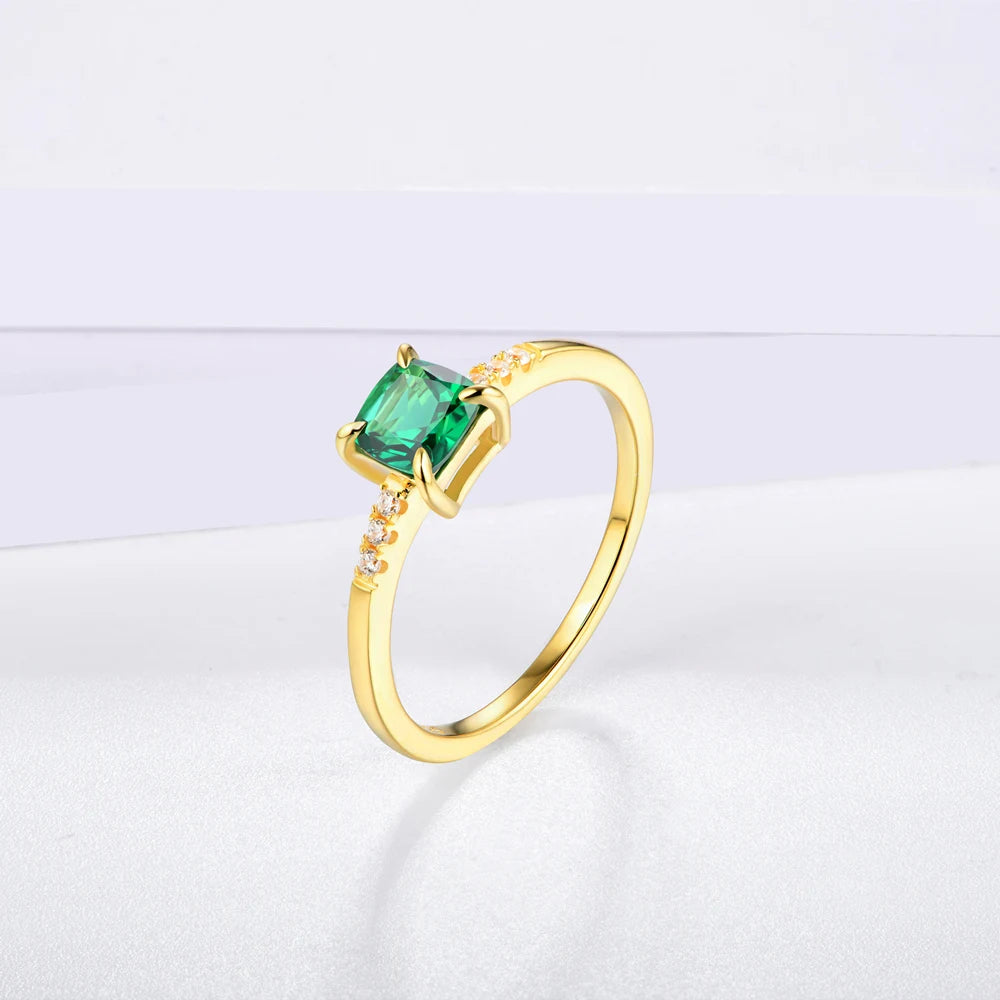100% 925 Sterling Silver 18K Yellow Plated Ring Emerald Gemstone Wedding Party Vintage For Women Fine Jewelry Wholesale