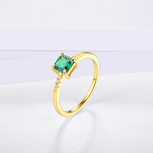 100% 925 Sterling Silver 18K Yellow Plated Ring Emerald Gemstone Wedding Party Vintage For Women Fine Jewelry Wholesale
