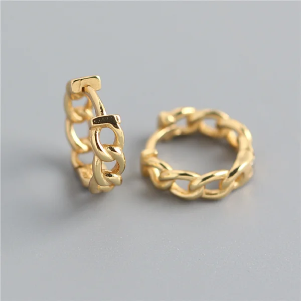 Real 100% 925 Sterling Silver Punk Hip-Hop Link Chain Gothic Studs Earrings for Fashion Women Jewelry Accessories 2022