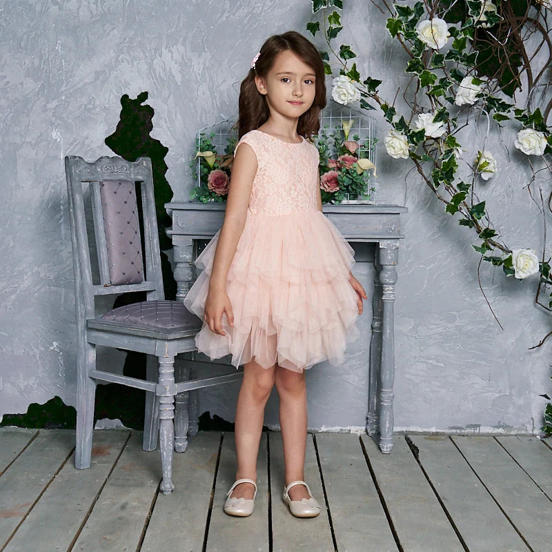 Summer Princess Dresses for Girl Lace Tulle Party Wedding Dress With Sash Baby Clothes 1-6Y E1953