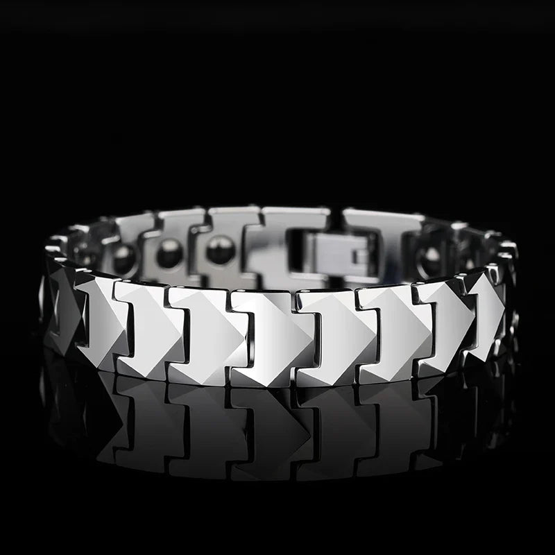 Tungsten Links Bracelets for Men Women Couples High Polished Inlay Health Magnetic Stones Three Color, Customized