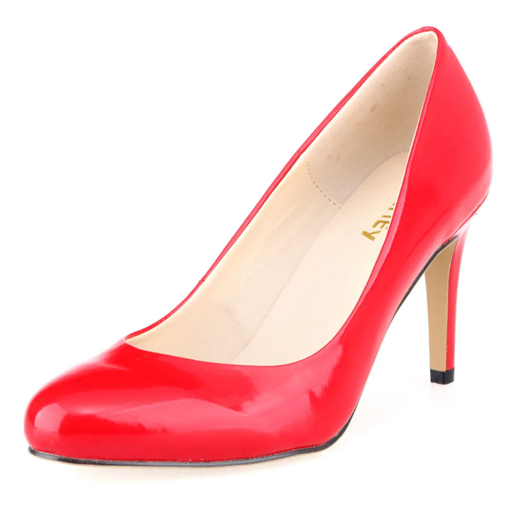 New Classic Women Pumps Sexy Round Toes 9cm Mid Med Kitten High Heels Shoes Spring Brand Design Black Red Dress Wedding Shoes