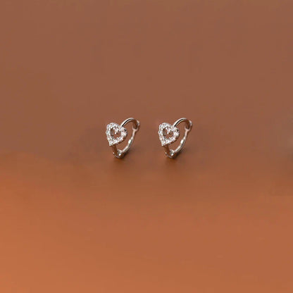 925 Sterling Silver INS Minimalism Sweet Love Heart CZ Zircon Hoop Earrings For Women Girl Small Ear Buckle Jewelry Gift