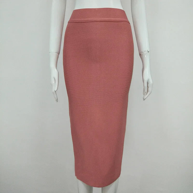 Women Candy Color Sexy Neon Green Brown Orange Yellow Knee Length Bandage Pencil Skirt 2020 Designer Skirt Faldas 78cm