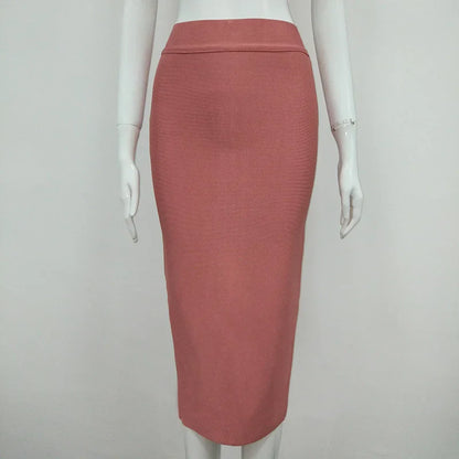 Women Candy Color Sexy Neon Green Brown Orange Yellow Knee Length Bandage Pencil Skirt 2020 Designer Skirt Faldas 78cm