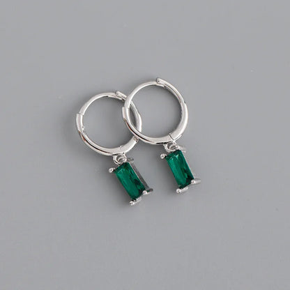 925 Sterling Silver Colorful Square Shiny Zircon Beads Piercing Stud Earrings for Women Fashion Gothic Exquisite Jewelry