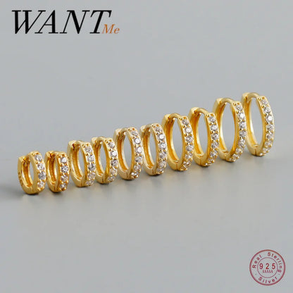 Real 925 Sterling Silver Gothic Simple White Zircon Hoop Earrings for Women Men Charms Unique Party Couple Jewelry 2021