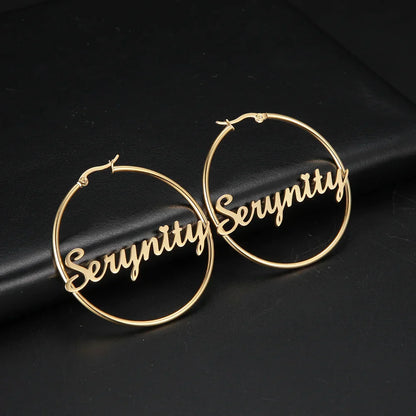 Stainless Steel Personalized Customize Name Hoop Earrings Jewelry For Women Girls Circle Earring Fashion 30-60 MM