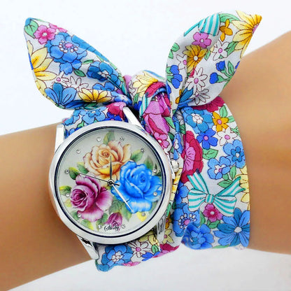 New Ladies Cloth Wristwatch Fashion Women Dress Watch High Quality Silver  Quartz Watch Sweet Girls Watch Fabric Clock