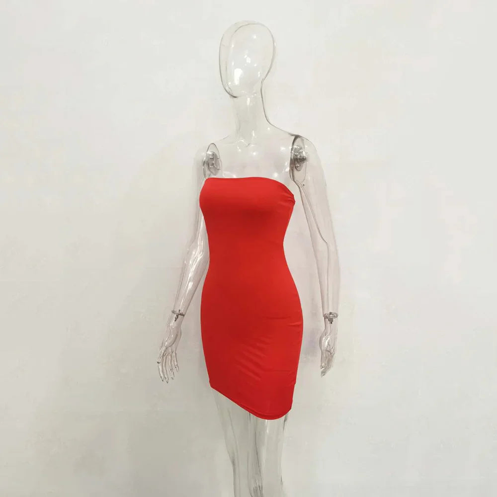 Off Shoulder Tube Dress Solid 2025 New Summer Women Bodycon Strapless Dress Black Mini Dress Women Slim Party Clubwear