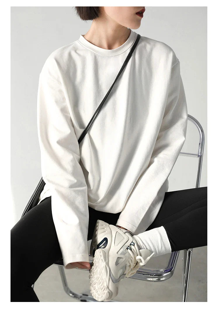 Spring Autumn Women's Solid Color Loose Long Sleeve T-shirt O-neck Basic Top Bottomed Shirt Casual  Tshirt Woman Female