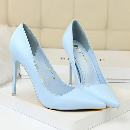 2023 Women 7.5cm 10.5cm High Heels Pumps Lady Wedding Bridal Scarpins Stripper Low Heels Plus Size Fetish Party Blue Pink Shoes