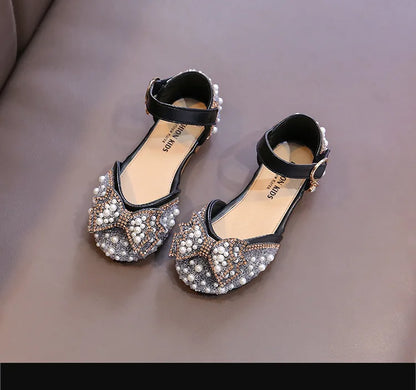 Girls Party Shoes Elegant Rhinestone Fashion Children's Leather Shoes Versatile Sweet Kids Princess Wedding Dress Flats Sandals