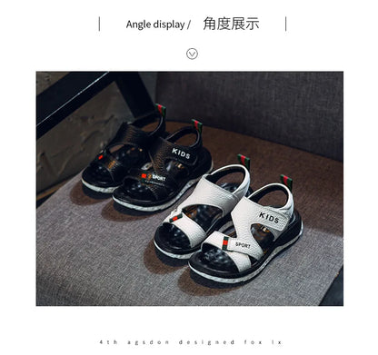 Children Sandals 2023 Summer New Fashion Boys Geniune Leather Sandals Kids Soft Bottom Non-slip Beach Sandals