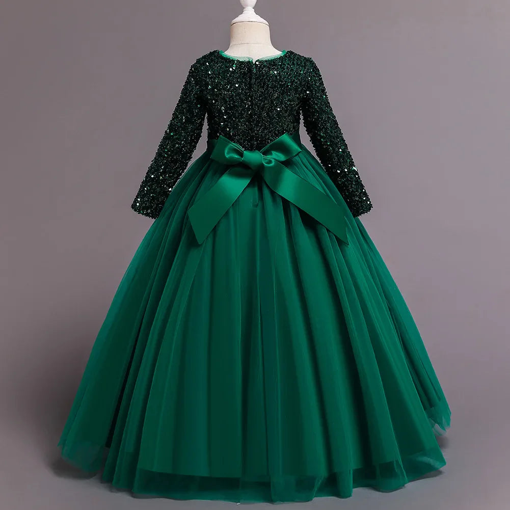 Princess Mesh Dress 4-14y Girl Christmas Winter Party Clothing Kids Sequin Wedding Dresses Children Spring Autumn Prom Costume