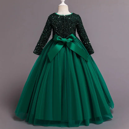 Princess Mesh Dress 4-14y Girl Christmas Winter Party Clothing Kids Sequin Wedding Dresses Children Spring Autumn Prom Costume