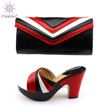 Latest Italian Designer Shoes and Bags Matching Set Nigerian Women Party Pumps High Heels Rhinestone Women Wedding Shoe Elegant